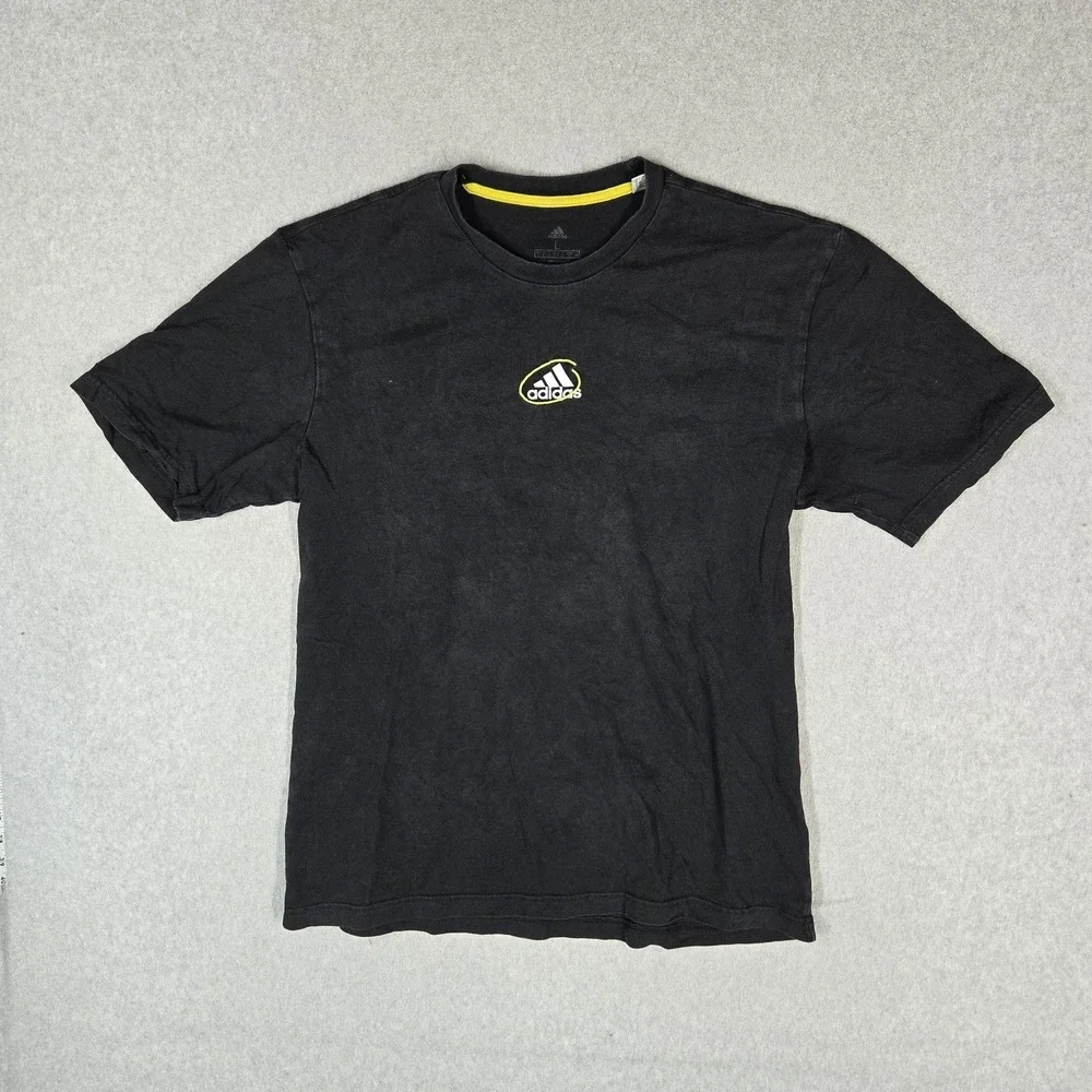 Adidas Men Shirt L Black Embroidered Graphic Activewear Short Sleeve